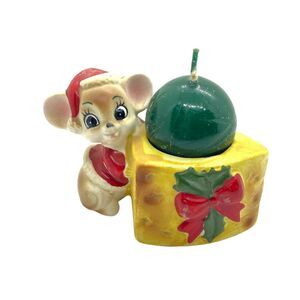 Christmas Mouse Planter With Round Candle Vintage Multicolor Charming Little